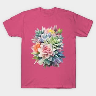 Succulents In Watercolor Style - AI Art T-Shirt